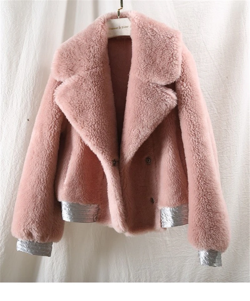 Pink MAOMAOFUR пальто из натурального меха для женщин леди наурал овечья стрижка зимнее пальто короткая женская одежда Мода шерстяное пальто куртка - Цвет: Pink