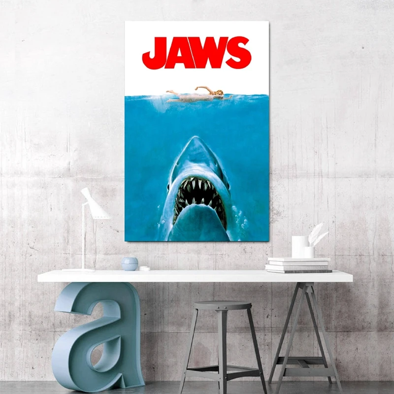 

JAWS Horror Movie Poster Prints Wall Art Decor 1975 American Film Picture Art Canvas Painting Home Room Art Wall Decoration