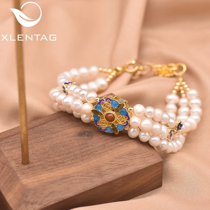 

XlenAg Natural Freshwater White Pearl Making Luxury Three Layer Pearl Bracelet Charm Female Round Bracelet Gift Jewelry GB0939
