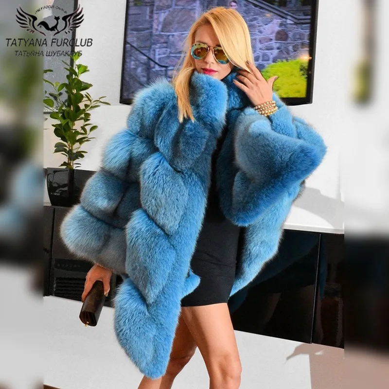 2022 New Winter Real Fox Fur Coat One Size Whole Skin Genuine Blue Fox Fur Capes Stand Collar Thick Warm Luxury Woman Outwear