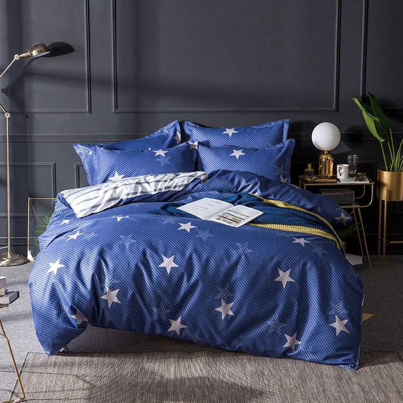 Постельное белье с принтом в виде синих листьев современный Короткий Комплект