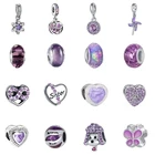 Новинка, фиолетовая серия, очаровательные сердца, бабочки, звезды, сверкающие стеклянные бусины из циркония, подходят для оригинальных браслетов Pandora, женские Украшения сделай сам для девочек