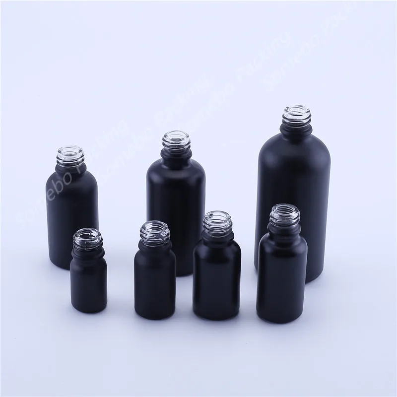 Фото Матовый черный стеклянный флакон для шеи 18 мм духов с эфирным маслом