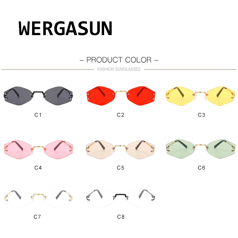 

WERGASUN Fashion Women Rimless Sunglasses New Brand Frameless Irregular Sun Glasses For Men Polygonal Sunglasses UV400