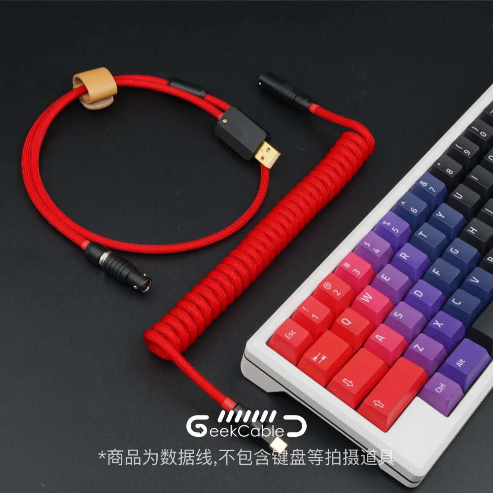 GeekCable Hand-made Customized Keyboard and Data Cable Rear-mounted Aviation Plug Black Hardware Braided Red Nylon Type-C