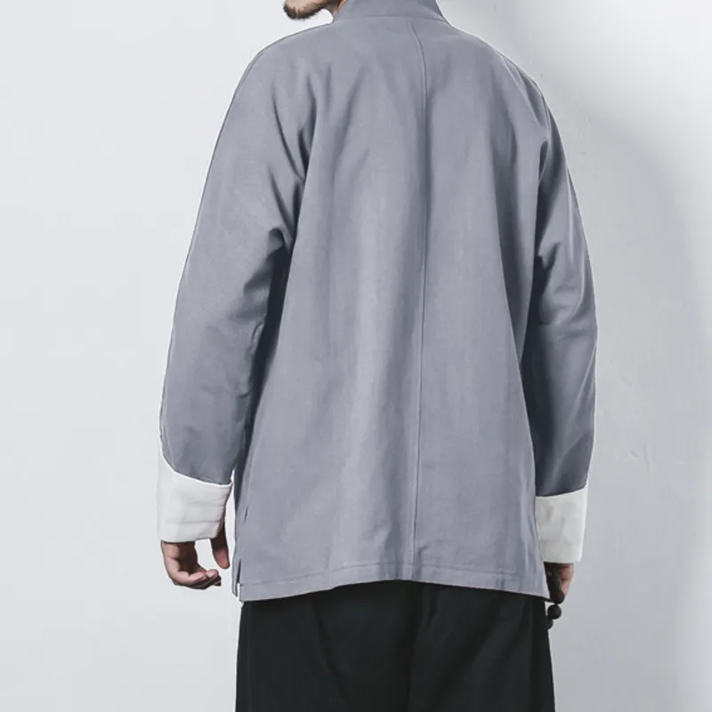 

IEFB Chinese Style Tang Suit Dynasty Cotton Hemp Large Size Causal Jacket With Cardigan Stand Collar Long Sleeve Tops Man's Wear