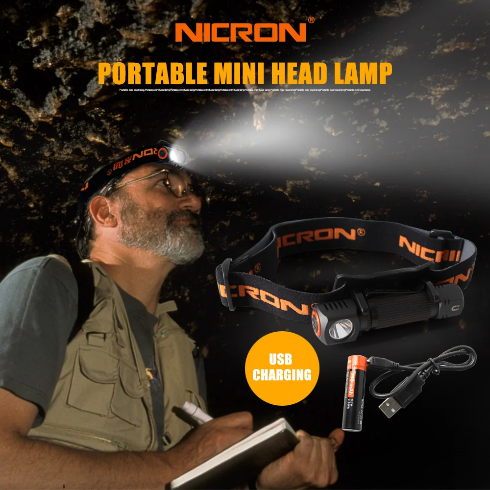 NICRON перезаряжаемые светодиодные мини-фары 450Lm 90 м длинный луч водонепроницаемый IP65 фонарик Фара Фонарь для кемпинга H10R-Pro