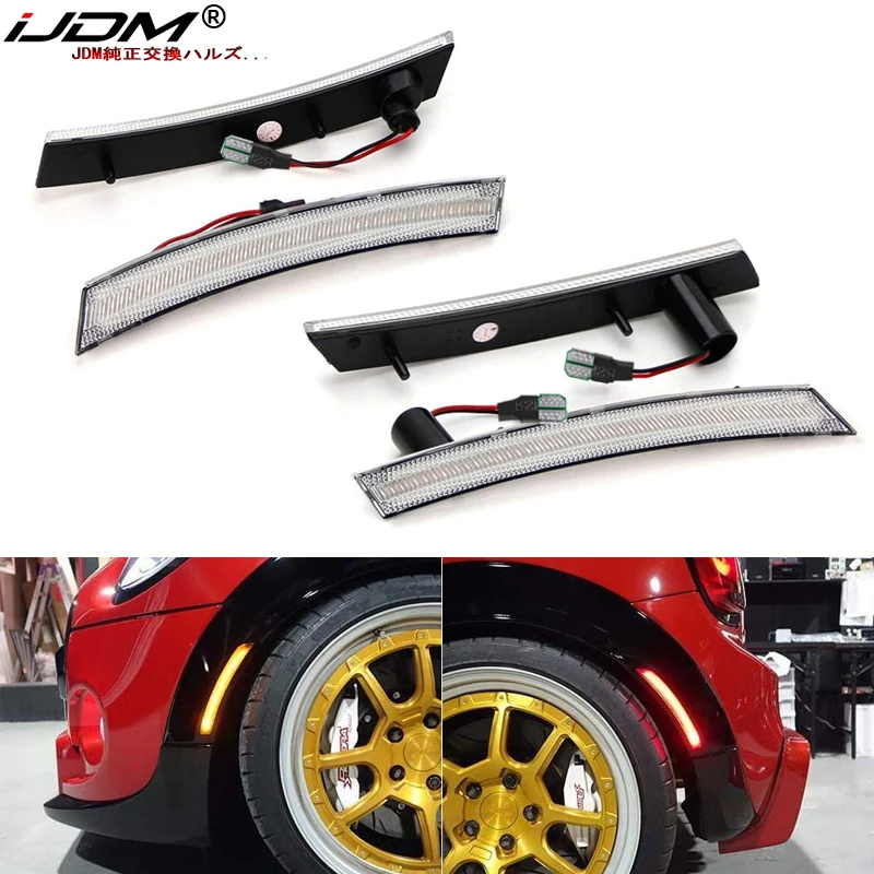 iJDM Amber/Red Full LED Side Marker Light For MINI Cooper R50 R52 R53, Powered by Total 120-SMD LED, Replace OEM Sidemarker Lamp