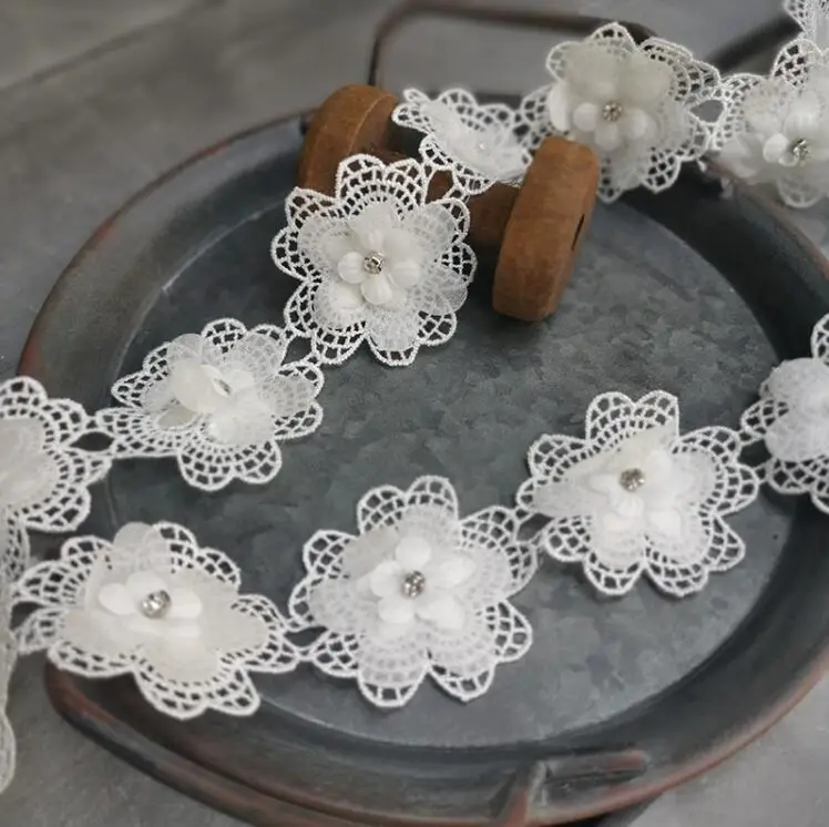 10 Yards Ivory Lace Fabric Wedding Dress Applique Rhinestone Guipure Flower Trim DIY Accessories 5cm Width | Дом и сад