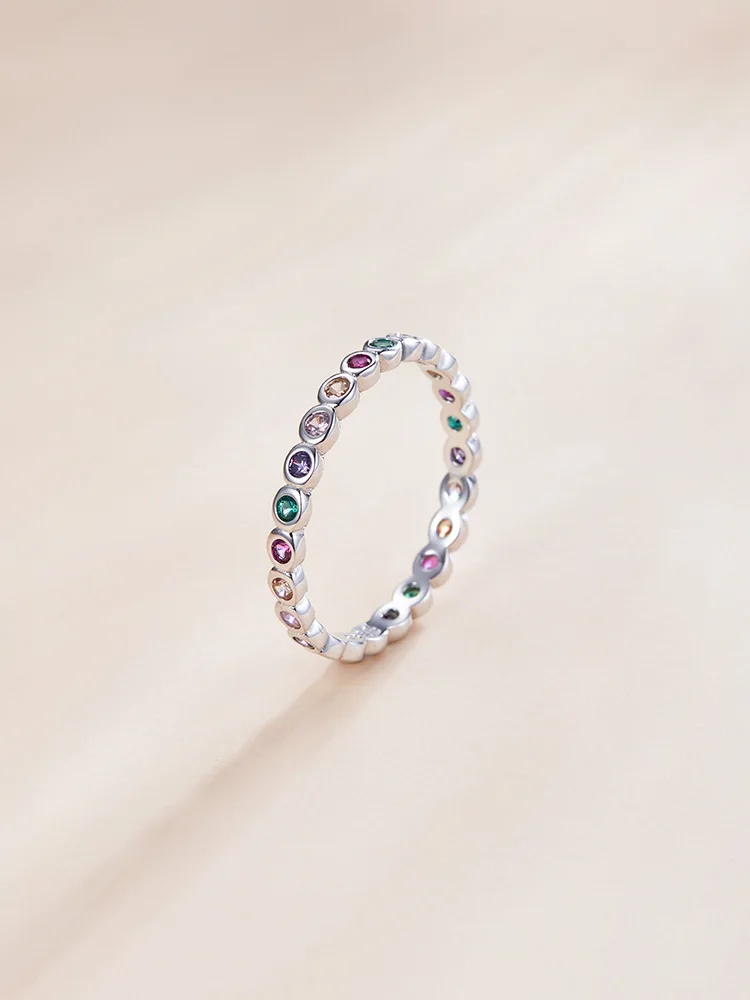 

bamoer Colorful Rainbow Lucky Zircon Finger Ring for Women Trendy Fashion Dazzling CZ Stone Anillos Jewelry Gift Bijoux SCR714