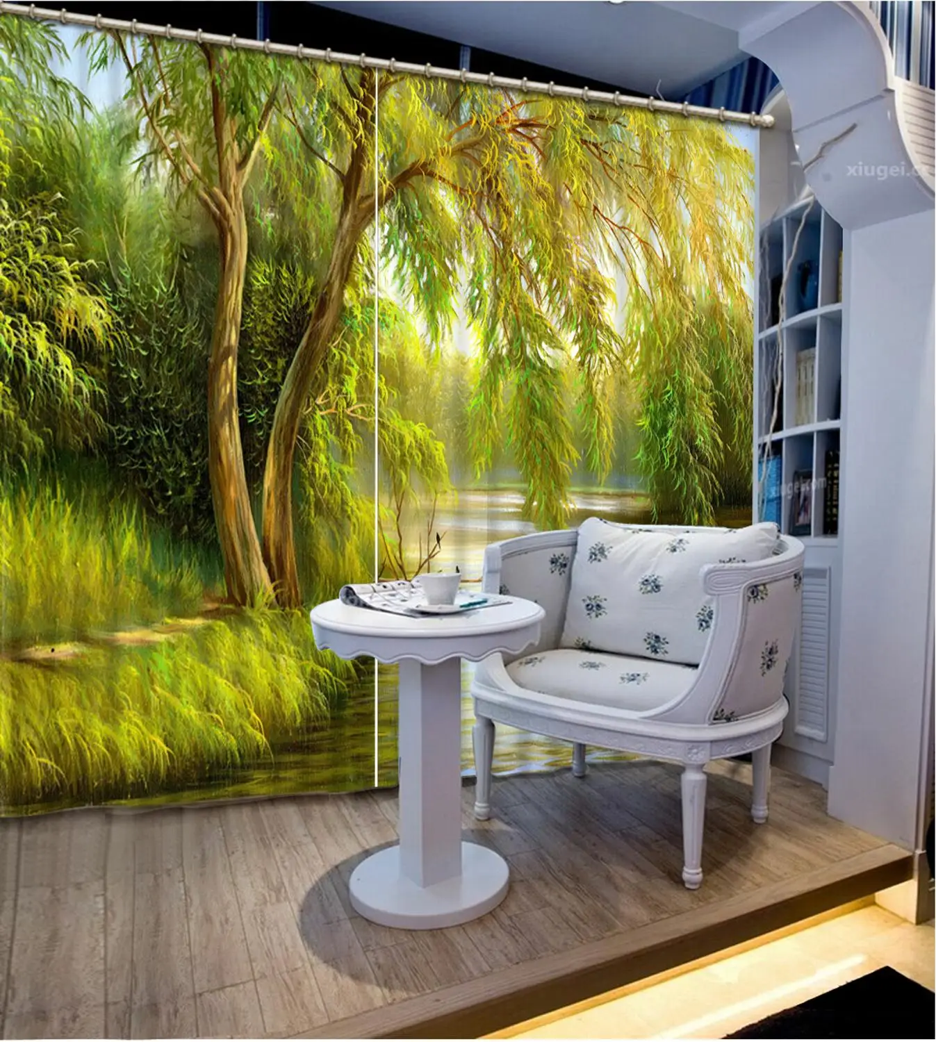 

Custom Oil Printing Window Curtain forest scenery Photo Curtain Blackout lake landscape Curtains Drapes