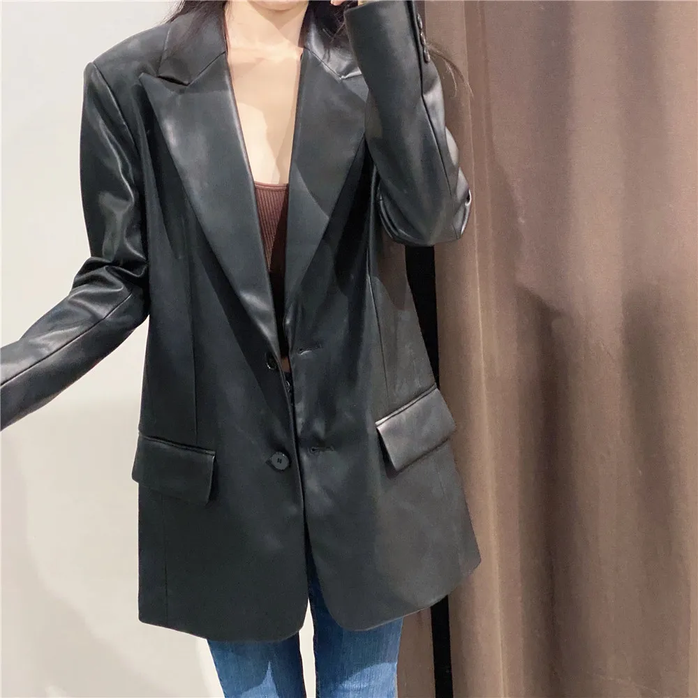 Casual Business Dress Suit Blazer Coat For Women Faux Leather Jacket and Coats Spring and Autumn Women Outfit Overcoat Clothing