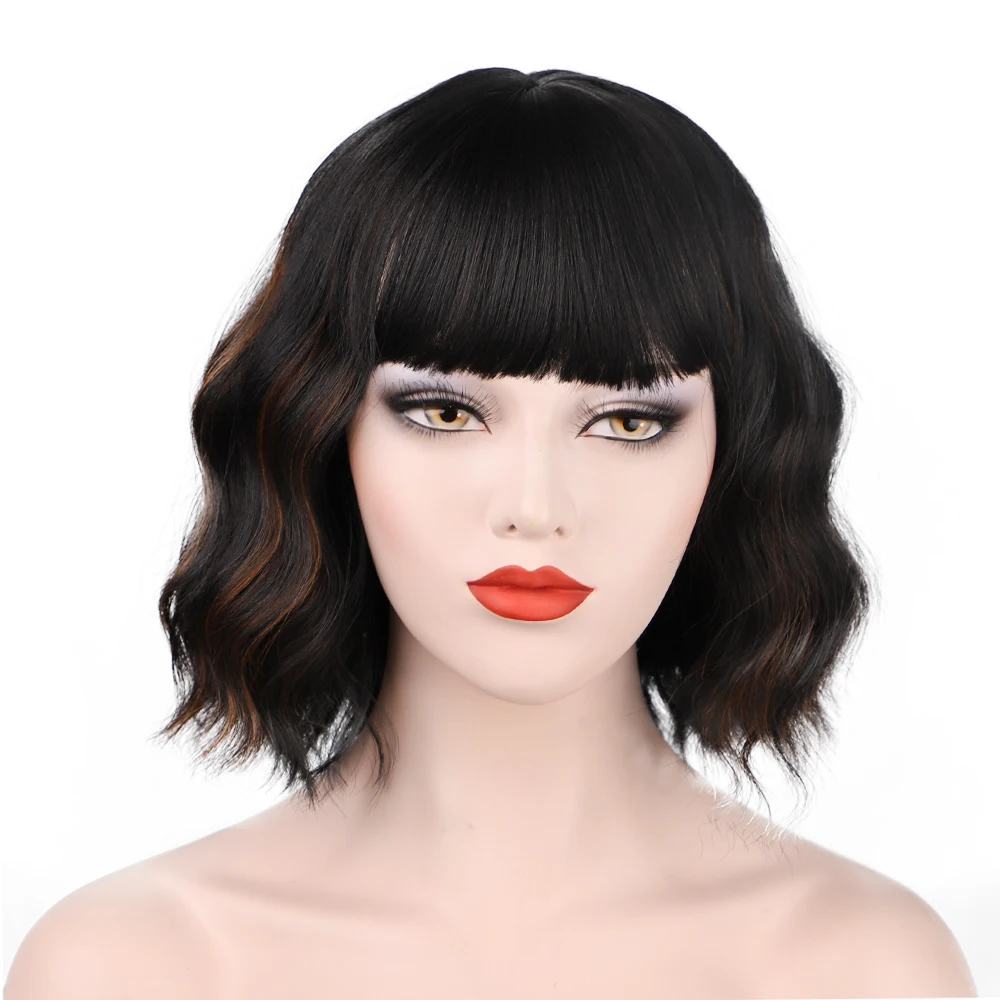 Энергичные короткие волнистые парики с челкой синтетические розовые боб для