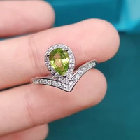 s925 silver olivinetopaz drop shape ring for women adjustable accessories white gold bridal wedding romantic jewelry gift