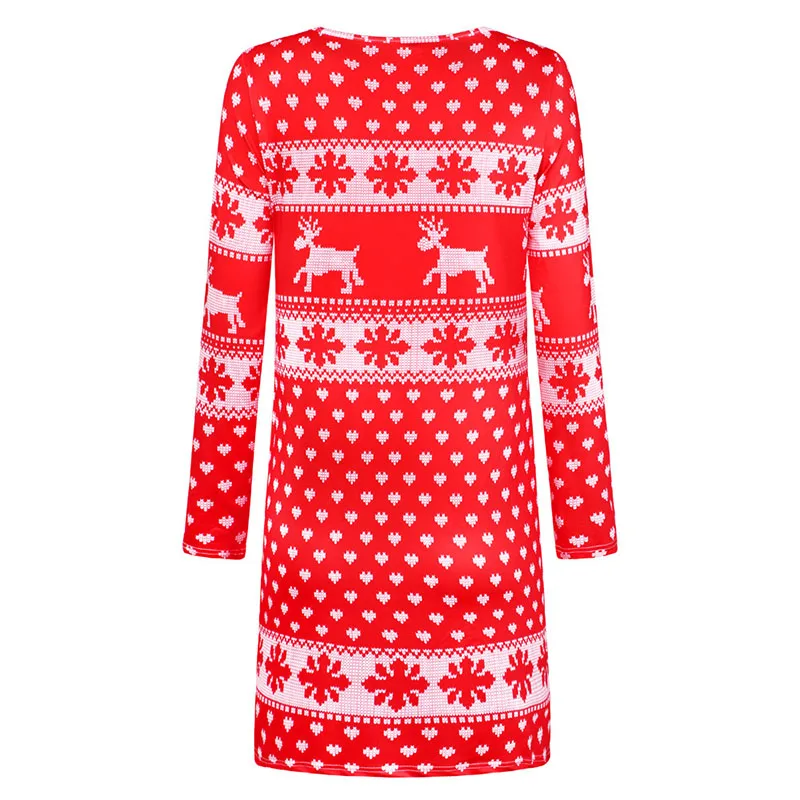 Женская одежда зимнее рождественское платье для девочек с круглым вырезом и