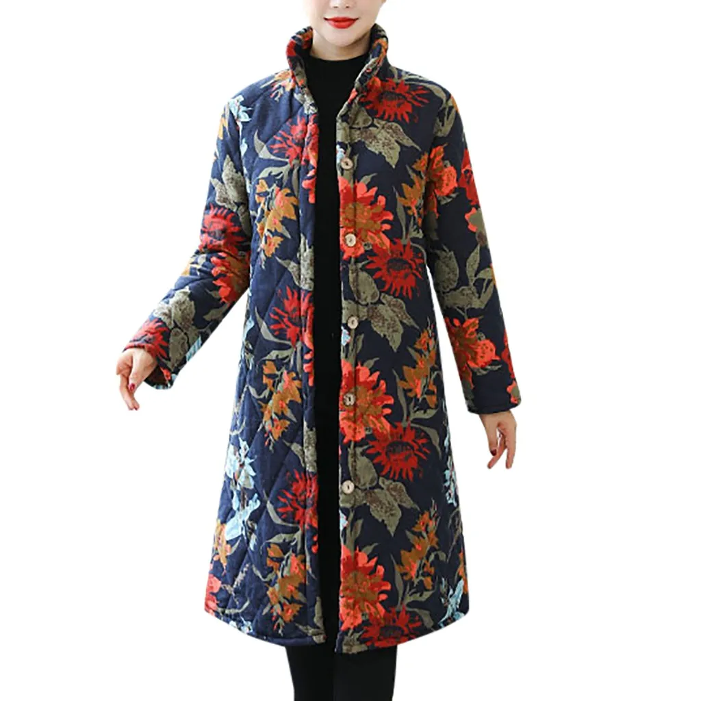 Новинка, зимняя женская куртка, плюс размер, 5xl, вельветовое пальто, женское, винтажное, с цветочным принтом, хлопок и лен, толстая, теплая, длинная парка#3
