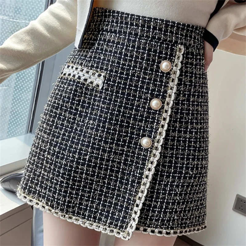 

Woolen Plaid Mini Skirts Women Autumn Winter Women High Waist Rabbit-like A-line Girls Short Skirt Real Shot RYXBSQ412