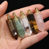 natural stone perfume bottle pendant rose quartzs semi precious charms for jewelry making diy necklace accessories size14x46mm