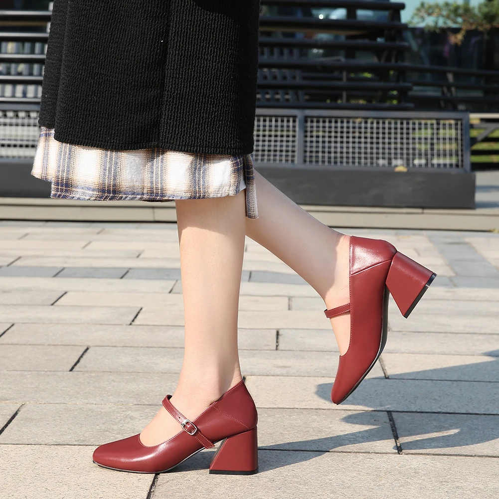 Туфли-лодочки женские на толстом высоком каблуке 6 см с ремешком щиколотке | Обувь