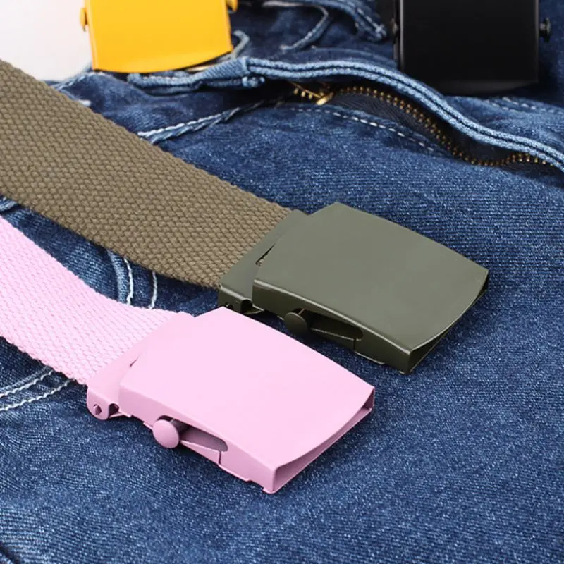 

Men Women Harajuku Canvas Bright Solid Color Waist Belt with Alloy Flat Buckle