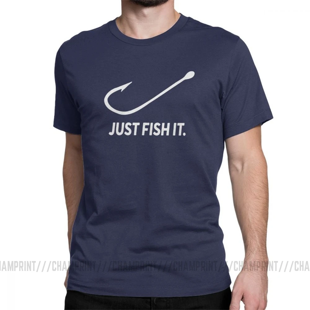 Fishing Just Fish It Fun, Мужская футболка, Фишер, мужские топы с коротким рукавом, новые футболки, хлопок, футболка с вырезом лодочкой - Цвет: Тёмно-синий