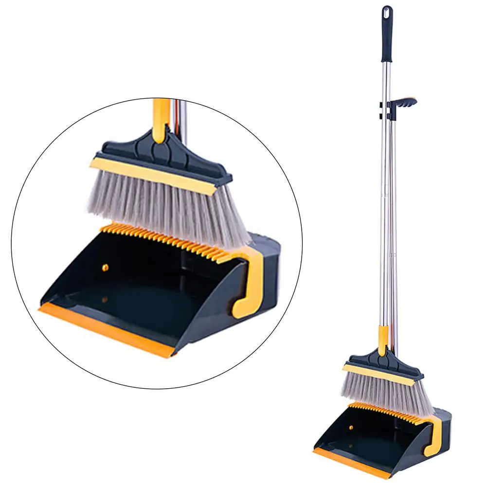 

Floor Broom And Garbage Container Set For Cleaning Dust Adjustable Broom & Dustpan Set Upright With Extendable Broomstick #WO