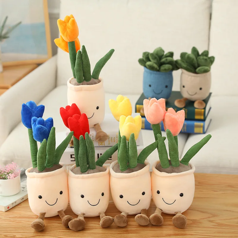 

Kawaii Home Decoration Accessories Tulip Mushroom Cactus Decor Creative Potted Flowers Kid Gift for New Year Ornaments for Home