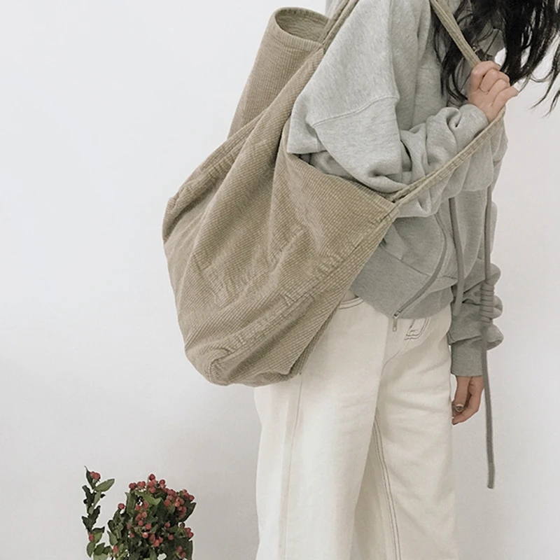 

Ladies Fashion Corduroy Shoulder Bag Large Capacity Tote Bag Handbag Shopping Bag