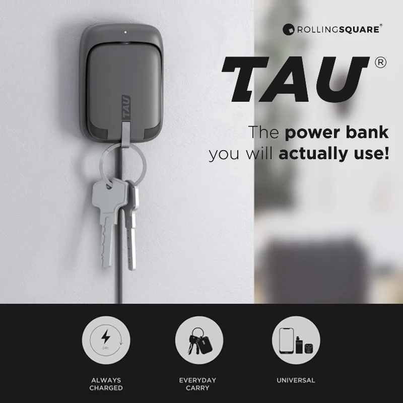 

1400mAh Swiss TAU Portable Keychain Power Bank with Built-in 3in1 Charging Cable Instant Charging Incharge Emergency Mini Charge