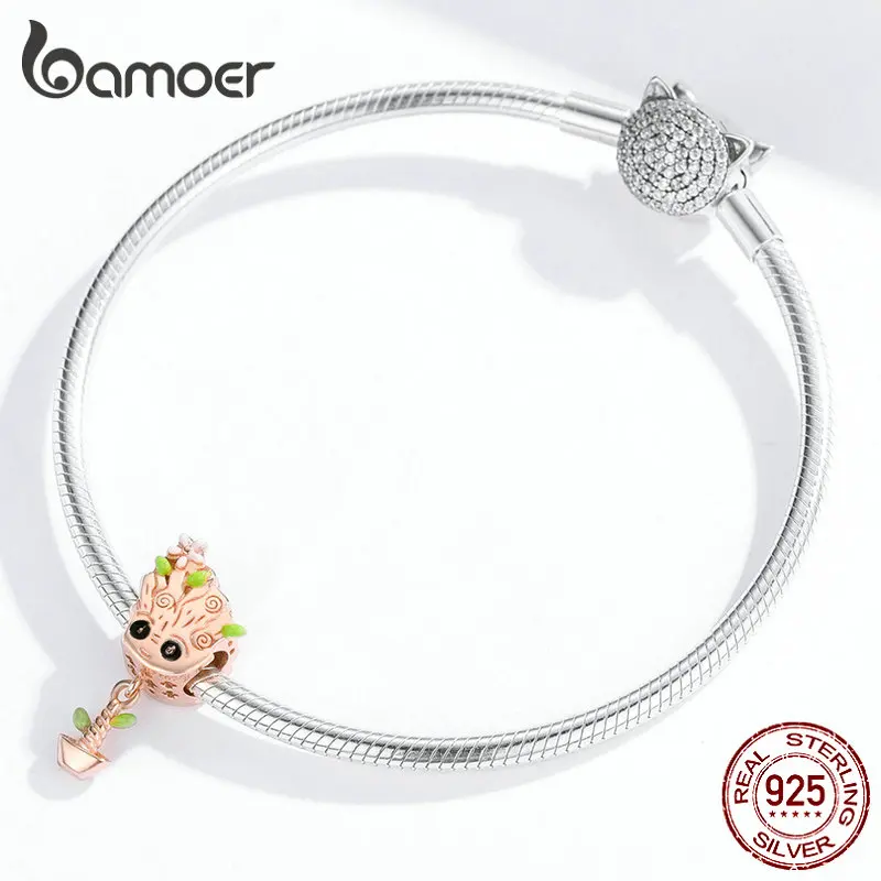 Bamoer, 925 пробы, серебро, розовое золото, милые Подвески для женщин, браслет или ожерелье, европейские ювелирные изделия BSC130