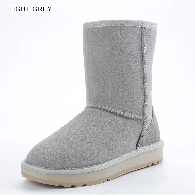 Light Grey INOE/женские зимние сапоги до середины икры из натуральной овечьей замши; классические зимние сапоги с подкладкой из овечьей шерсти; светильник серого цвета - Цвет: Light Grey