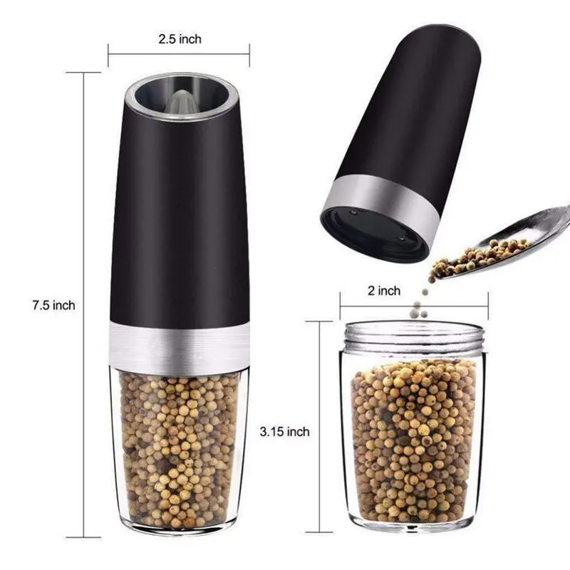 Stainless Steel Salt Pepper Grinder Gravity Automatic Electric Spice Mill Kitchen Seasoning Grind Tools | Дом и сад