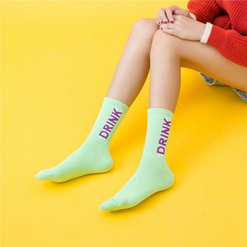 Women's Funny Words Loved Think Drink Sleep Play Lettered Striped Art Socks Couples Skateboard Hipster Street Dance Harajuku Sox