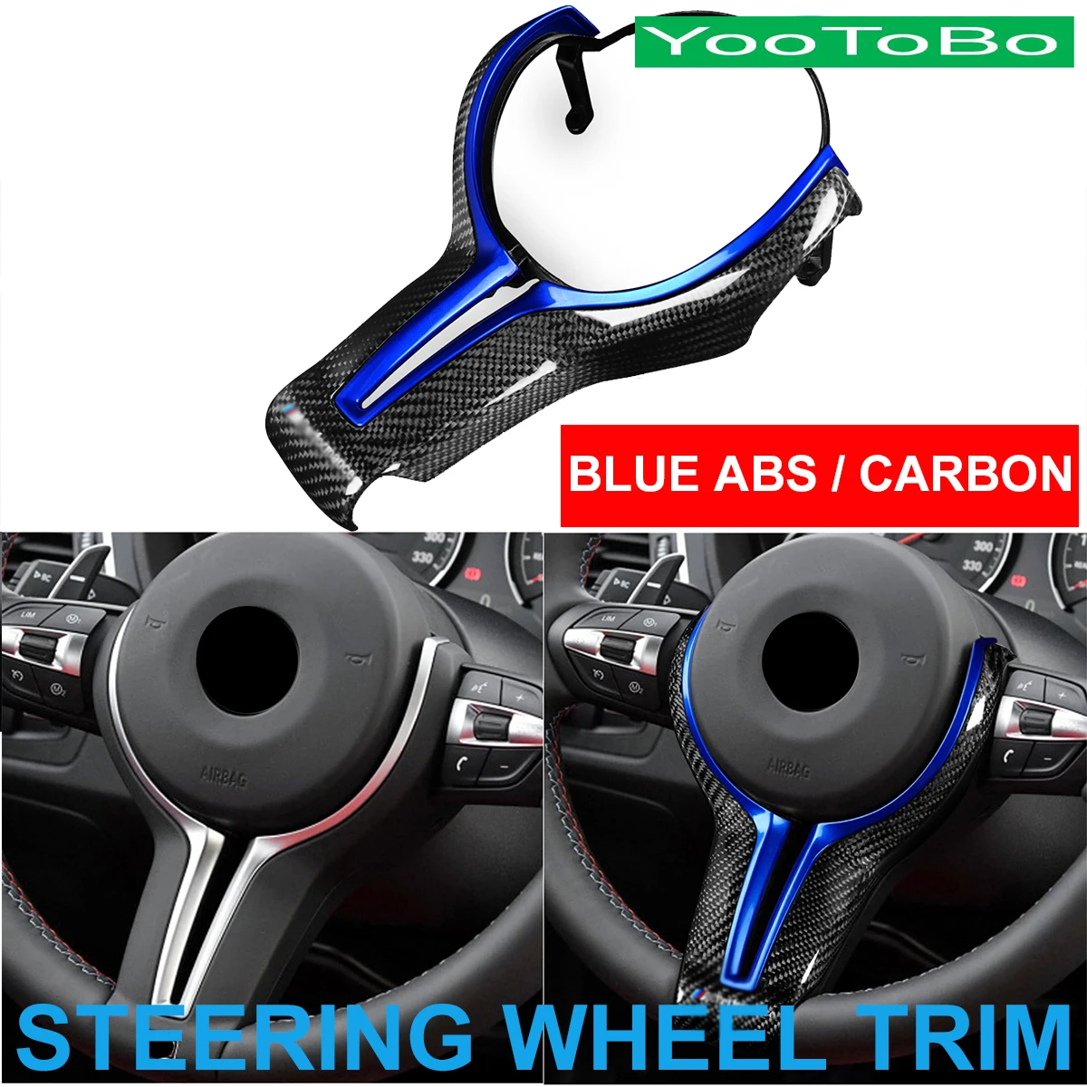 

Car Carbon Fiber Steering Wheel Trim Cover Replace Blue ABS Painted For M Sport BMW M2 F87 M3 F80 M4 F82 M5 F10 M6 F06 X5M X6M