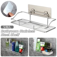 punch free stainless steel shelf bathroom caddy shelf kitchen wall mounted rack holder organizer straight strip storage shelf