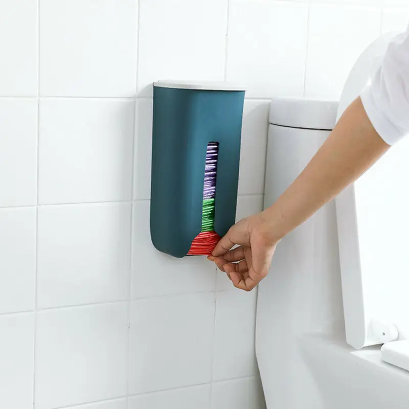 

Wall-Mounted Plastic Bag Holder Rack Dispenser Garbage Bags Trash Storage Box Kitchen Organizer