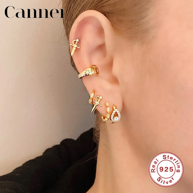 

Canner 925 Sterling Silver Stud Earrings Creative Zircon Rivet Dagger Shape Earrings For Women Fine Jewelry pendientes Aretes W4