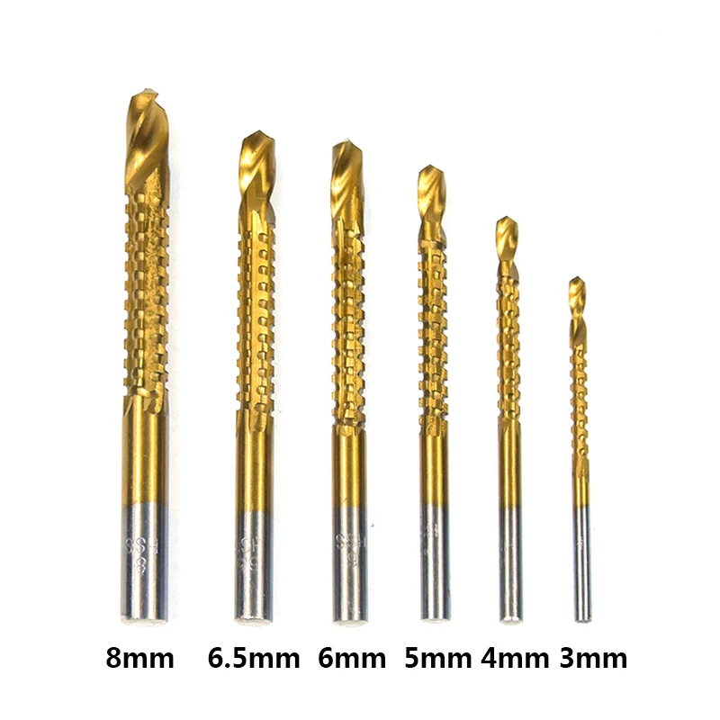 6pcs 3-8mm TiN 6 шт. HSS набор сверл и пилы 3 мм 4 мм 5 мм 6 мм 6,5 мм 8 мм титановые сверла по дереву кольцевые пазовые сверла пилы Деревообрабатывающие инструменты - Цвет: 6pcs 3-8mm TiN