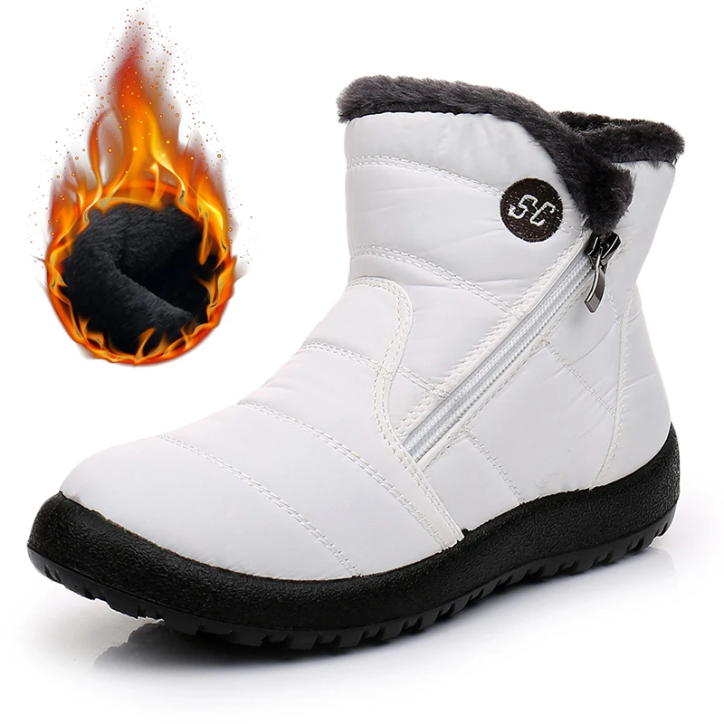 

Women Winter Boots Ankle Warm Plush Snow Boots White Black Fur Winter Shoes For Women Waterproof Plush Boots Female Booties Red