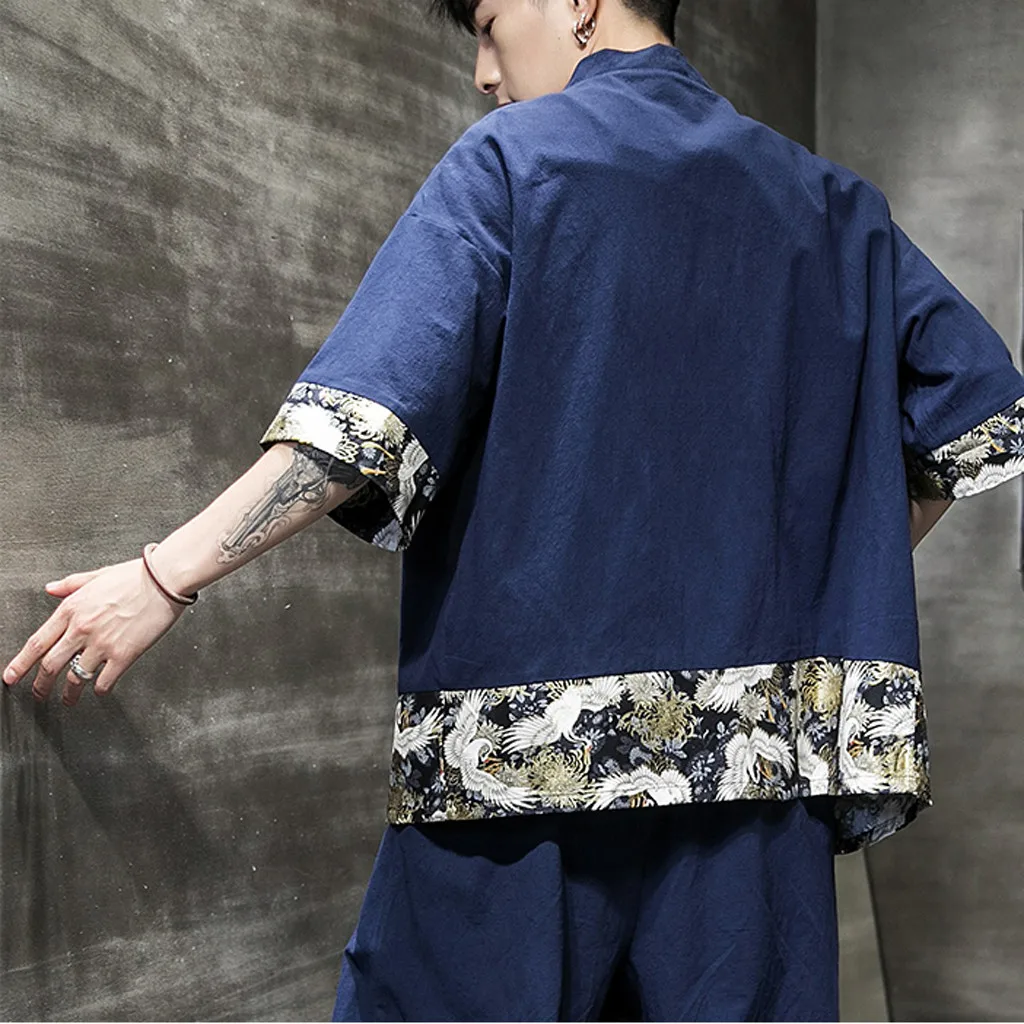 Мужской кардиган с национальным принтом свободная таоистская одежда kata топы