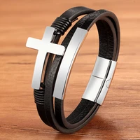 tyo charm rope stainless steel magnetic genuine leather men bracelet cross jesus bangles jewelry chain for gifts dropshipping