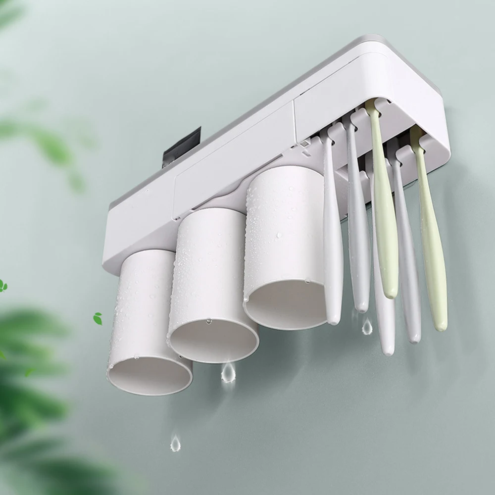 

Bathroom Toothpaste Toothbrush Holder Storage Rack Shelf Set With Magnetic Cups Toothpaste Toothbrush Holders