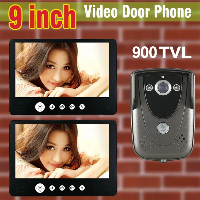 

Video Intercom System 9 inch LCD Monitor 900TVL Camera Video Door Phone Door Bell Night Vision Camera video doorphone 2-monitor