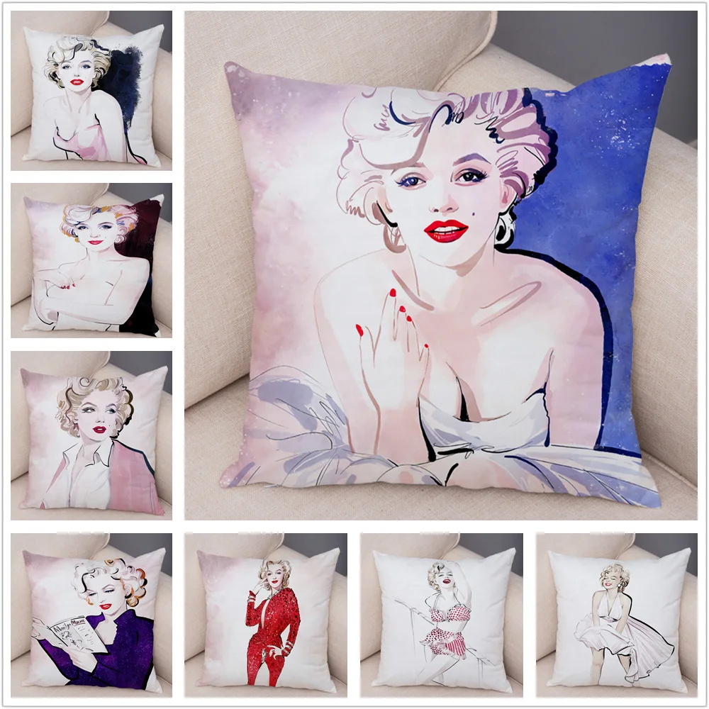 

Super Star Marilyn Monroe Simple Colorful Cartoon Sexy Girl Pillow Case Plush Decor Cushion Cover for Sofa Car Home Pillowcase