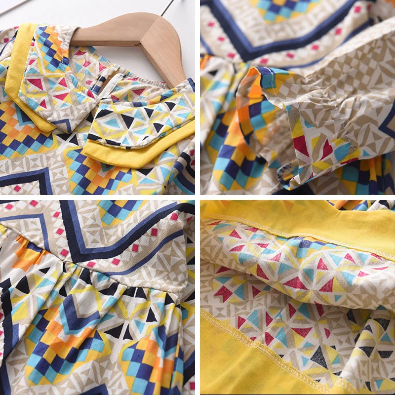 

Baby Girls Casual Sweet Dresses 2020 New Autumn Girl Geometric Pattern Dress Kids Baby Retro Party Dress Children Clothing Dress