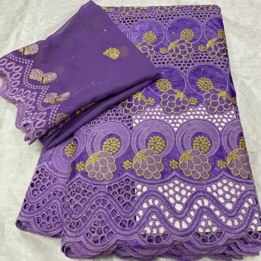 

Elegant White Wedding Lace 5Y African Jacquard Bazin Lace Fabric And 2Y Cotton Swiss Voile Scarf Material OBC6