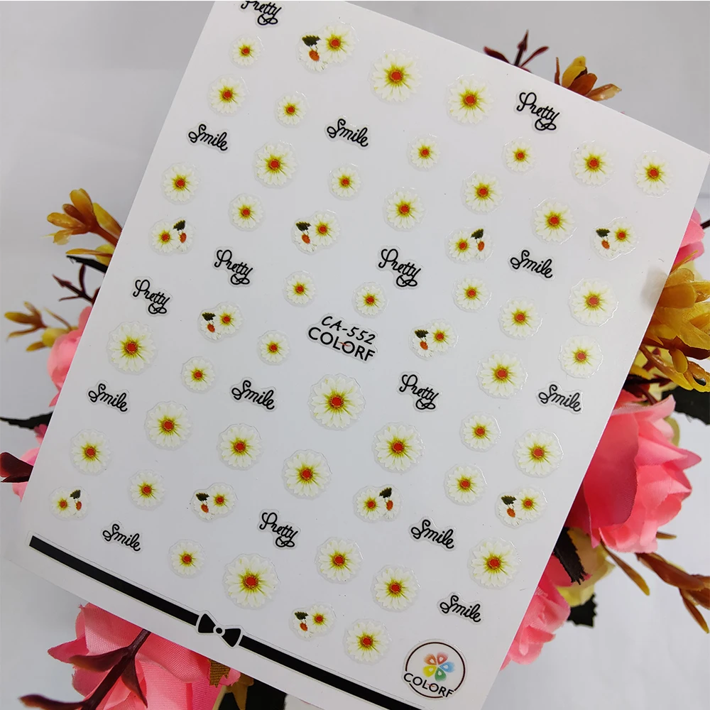 

3D Nail Art sticker Peel Off Sliders Daisy Flowers Nail Decoraciones Sticker Foil Self adhesive Design Manicure Accessories