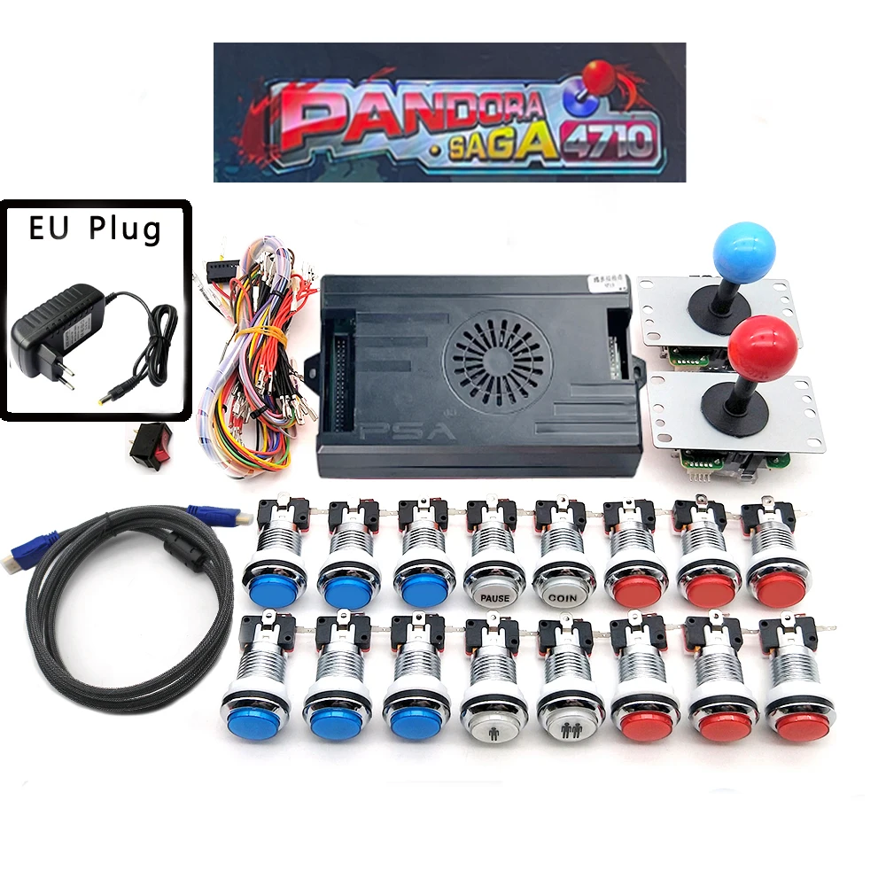 2 Player 4710 in 1 Pandora Saga Box Kit Copy SANWA Joystick,Chrome LED Push Button DIY Arcade Machine Home Cabinet with Tutorial