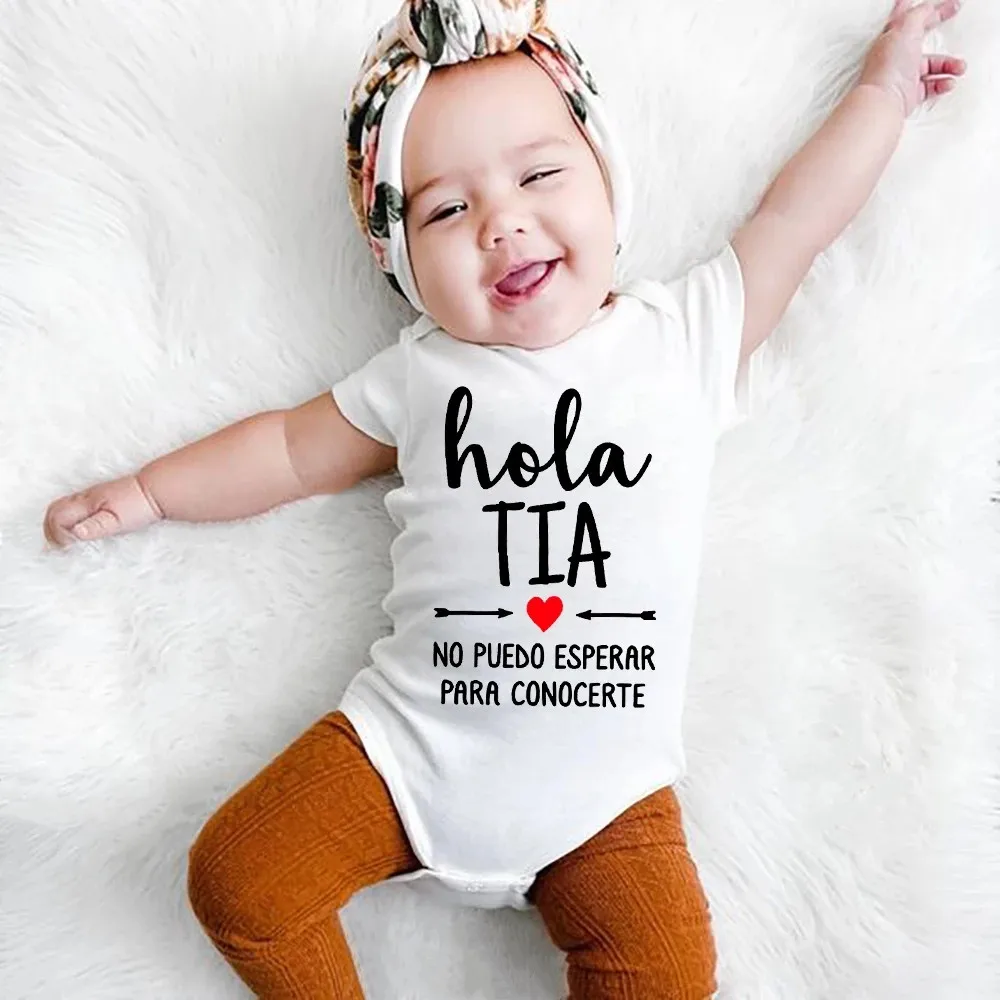 

Hola Tia No Puedo Esperar Para Conocerte Funny Baby Bodysuits Newborn Announcement To Aunt Boys Grils Cotton Ropa Clothes Romper
