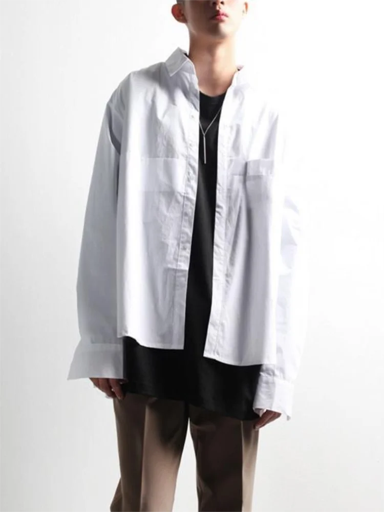 Men's Long Sleeve Shirt Spring And Autumn New Front Section After Long Design Urban Youth Loose Large Size Shirt